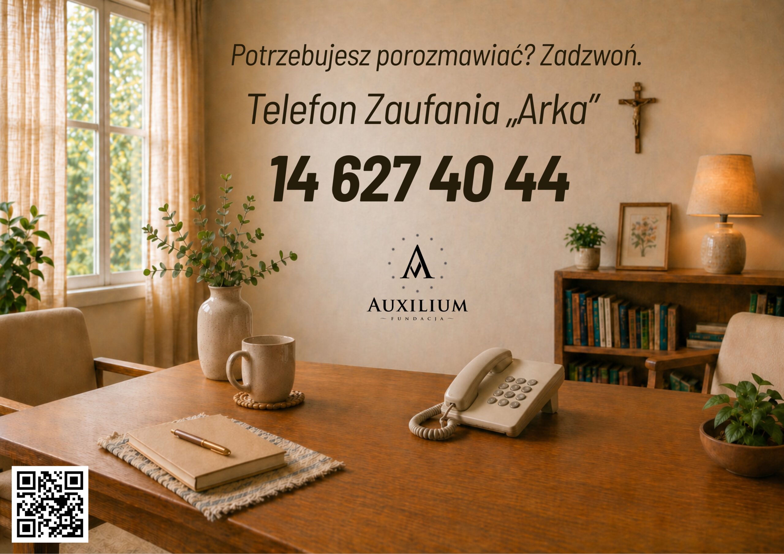 Plakat Telefonu Zaufania „Arka” — Potrzebujesz porozmawiać? Zadzwoń: 14 627 40 44